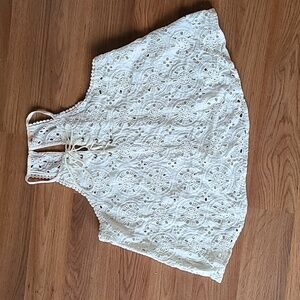 Sz S Hollister eyelet  lace detail racer back halter white sleeveless tank top